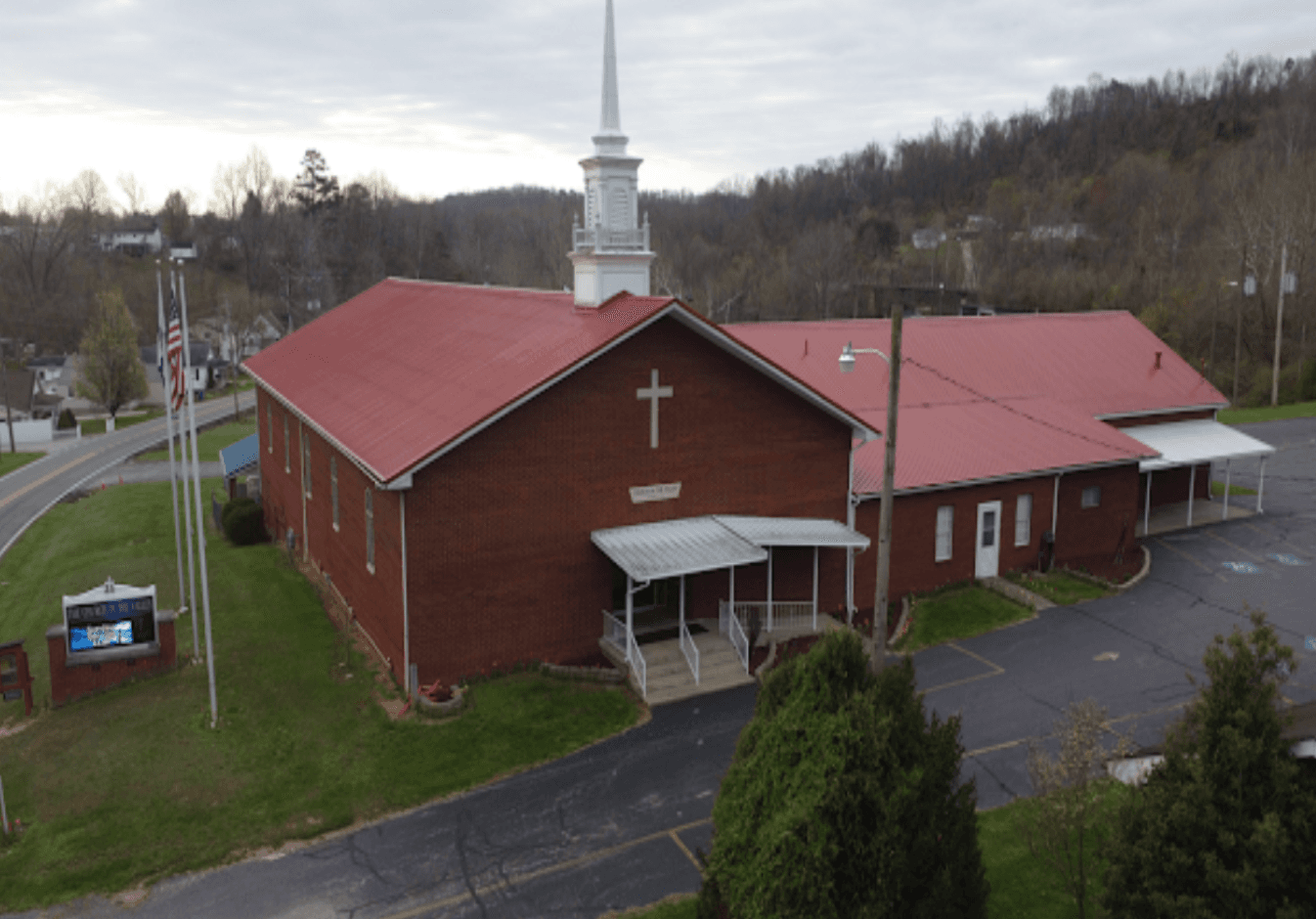 Aerial view of The Church In The Valley in Milton, West Virginia